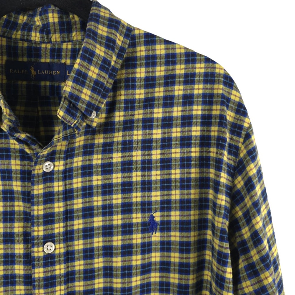 RALPH LAUREN Plaid Long Sleeve Button Down‎ Shirt Cotton Size LARGE